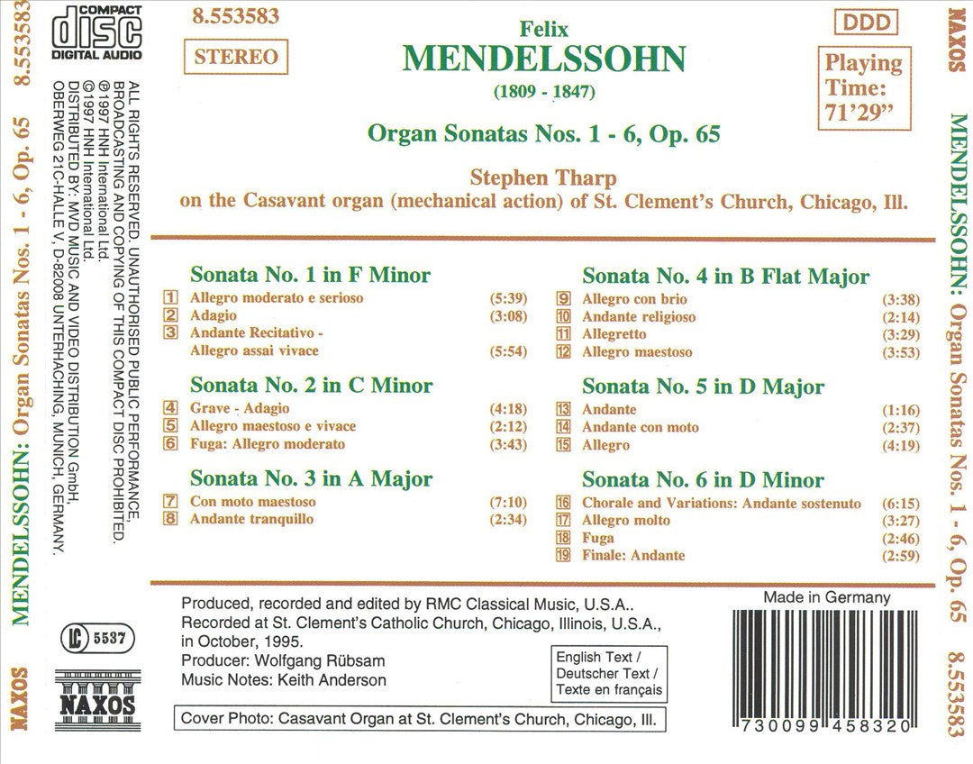 Mendelssohn: Organ Sonatas Nos. 1 - 6, Op. 65 cover art