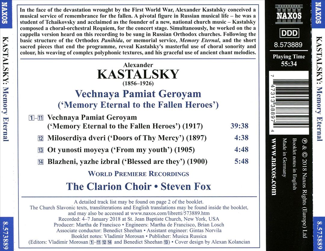 Alexander Kastalsky: Memory Eternal cover art