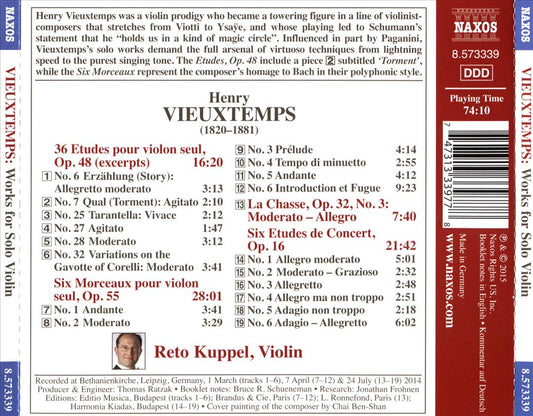 Vieuxtemps: Works for Solo Violin - Corelli Variations; Six Morceaux; La Chasse; Concert Etudes cover art