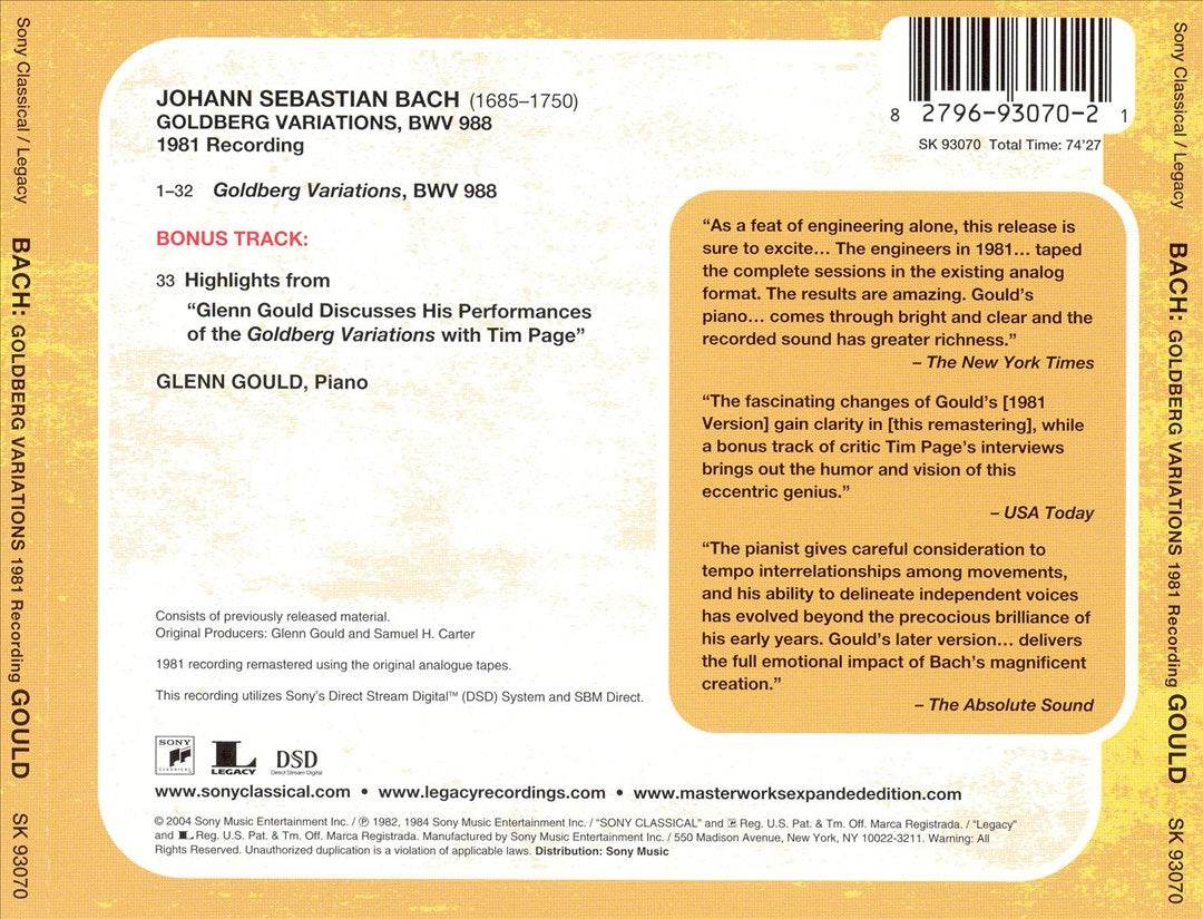 Bach: Goldberg Variations, BWV 988 (1981 Recording) [Expanded Edition] cover art
