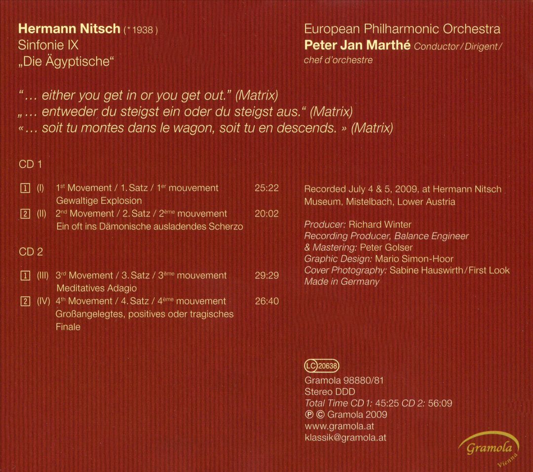 Hermann Nitsch: Sinfonie No. 9 "Die Ägyptische" cover art
