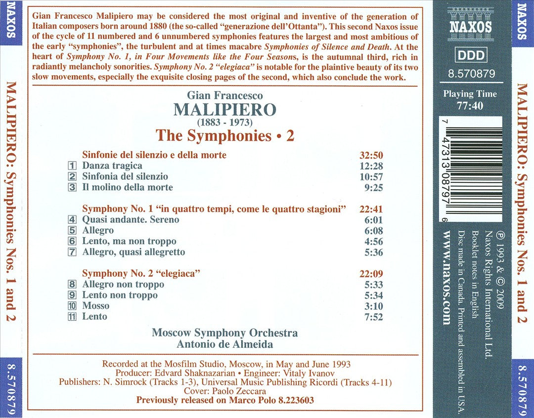 Gian Francesco Malipiero: Symphonies Nos. 1 & 2; Sinfonie del silenzio e della morte cover art