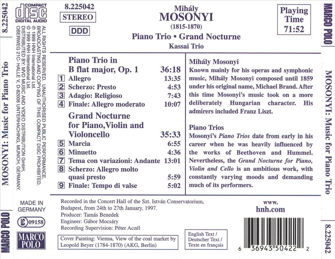 Mosonyi: Piano Trio in B Flat Major Op. 1 cover art