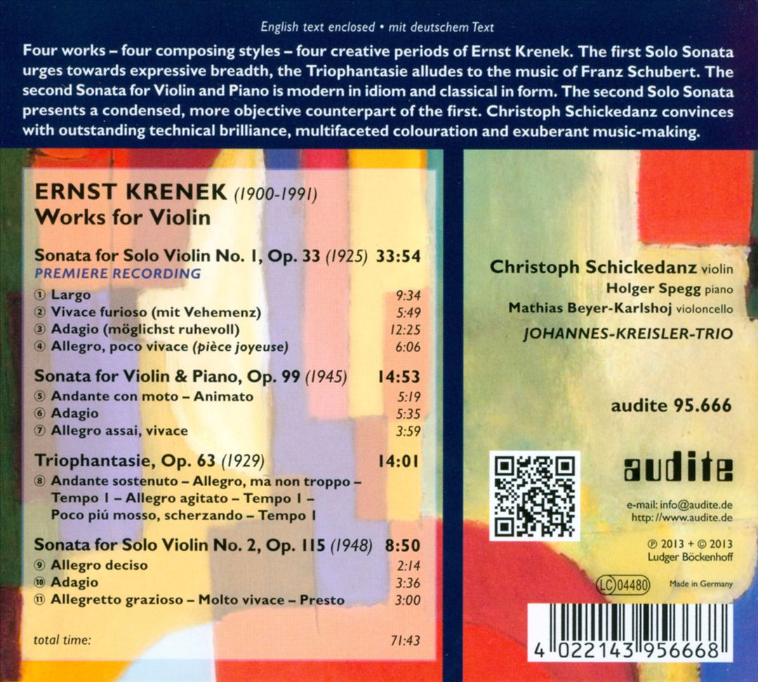 Ernst Krenek: Works for Violin cover art