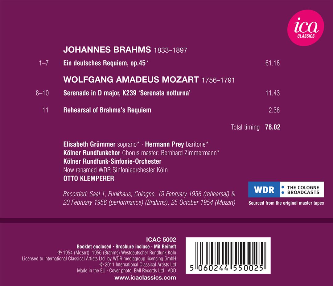 Brahms: Ein deutsches Requiem; Mozart: Serenata notturna cover art