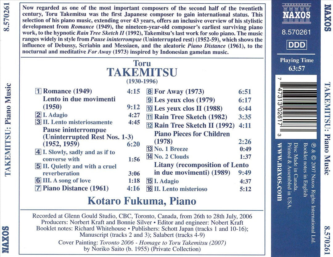 Toru Takemitsu: Piano Music cover art