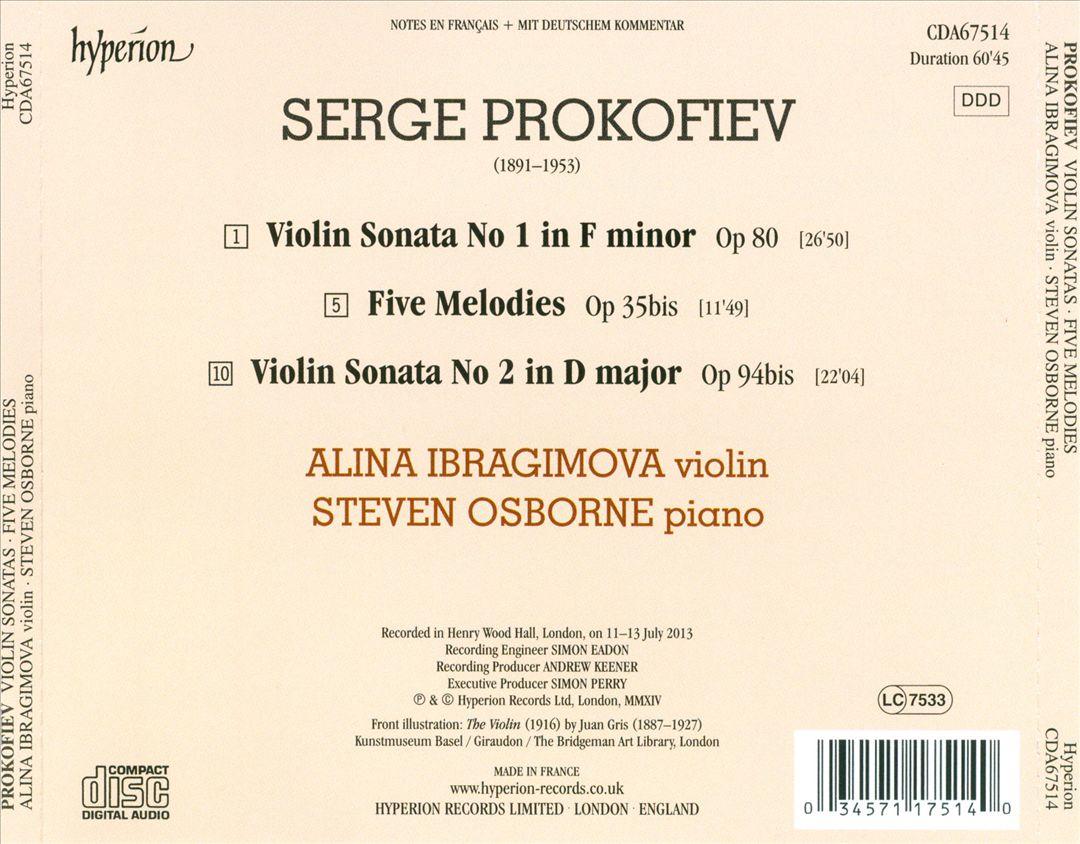 Prokofiev: Violin Sonatas; Five Melodies cover art