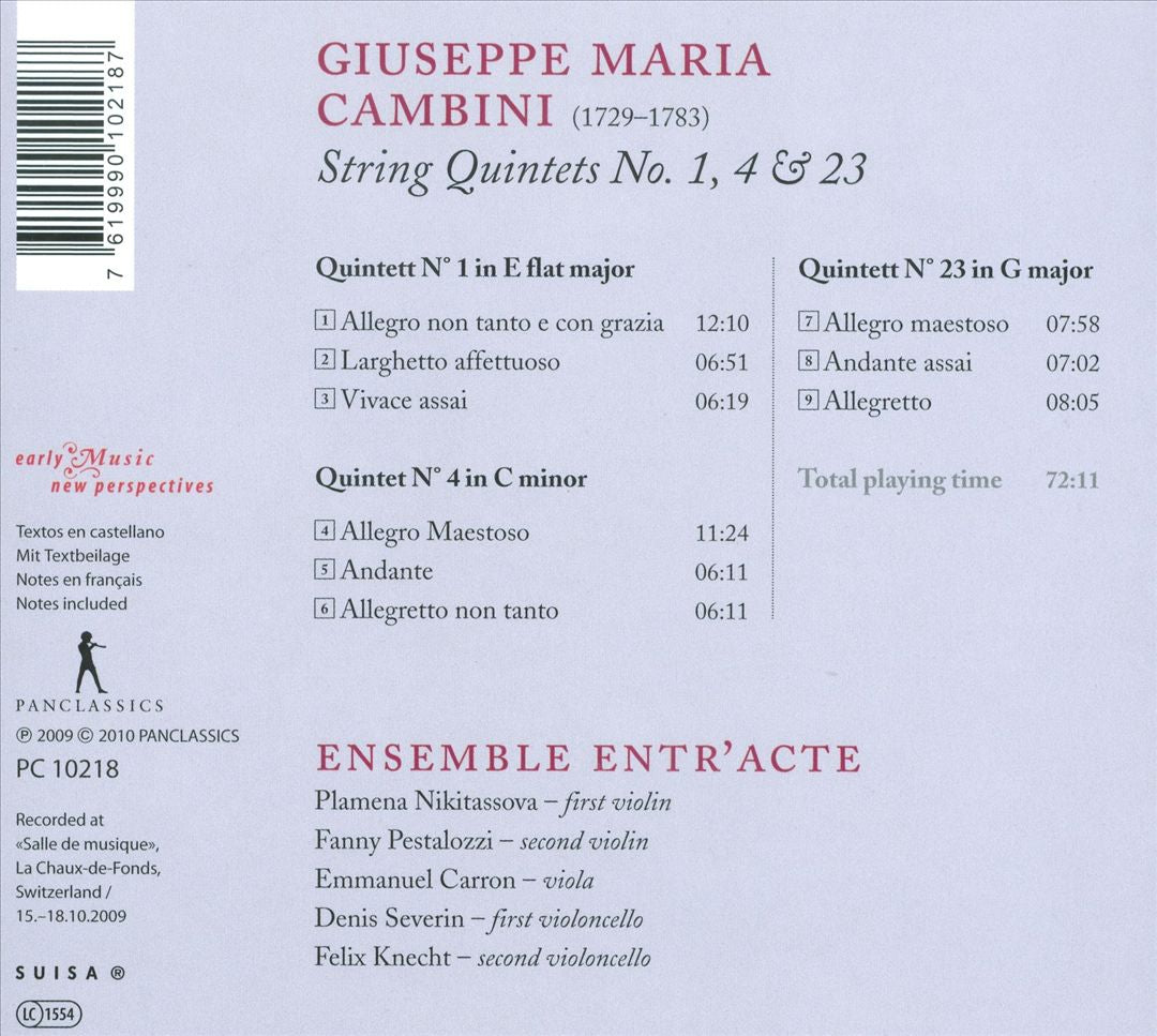 Giuseppe Maria Cambini: String Quintets Nos. 1, 4 & 23 cover art
