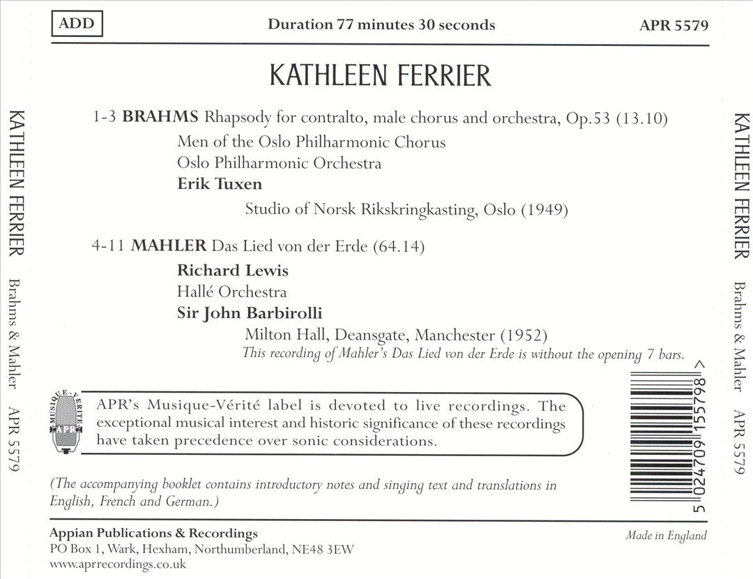 Brahms: Alto Rhapsody; Mahler: Das Lied von der Erde cover art