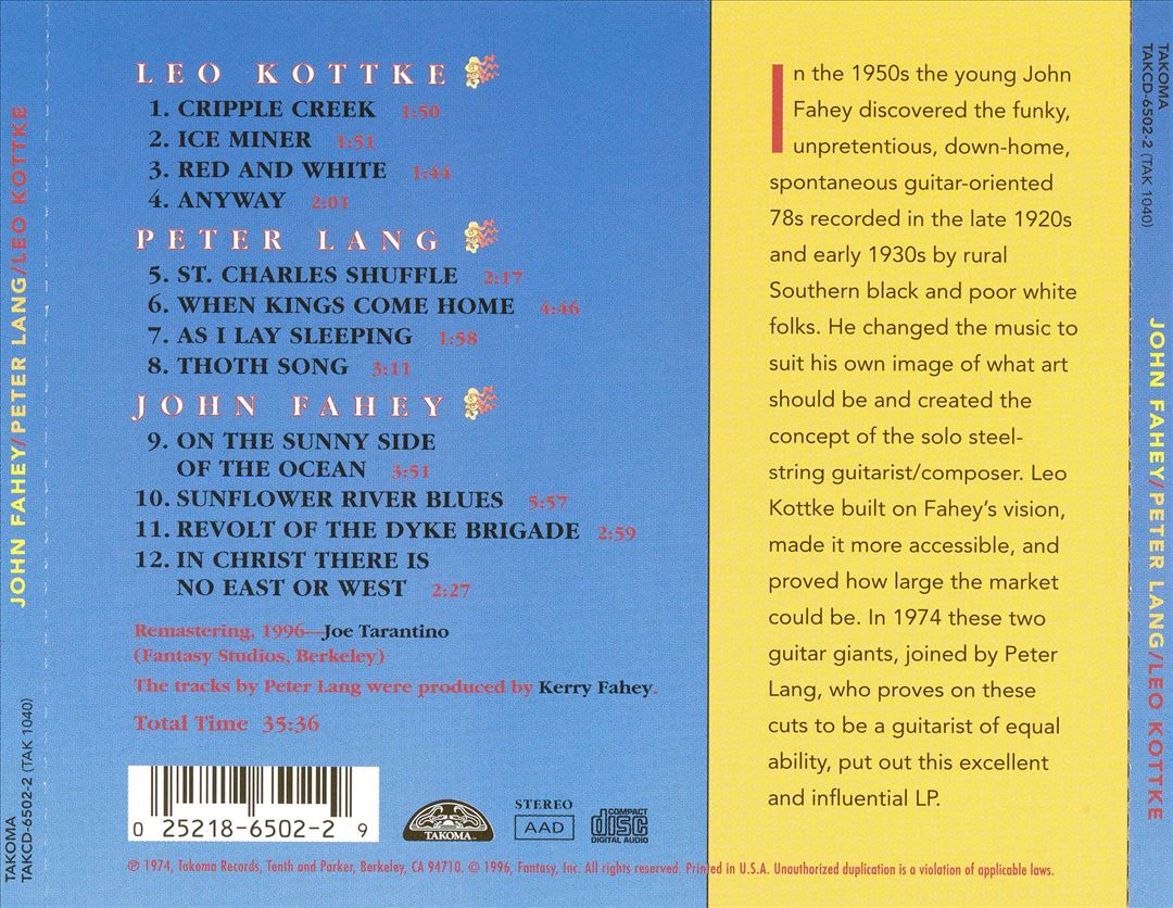 John Fahey/Peter Lang/Leo Kottke cover art
