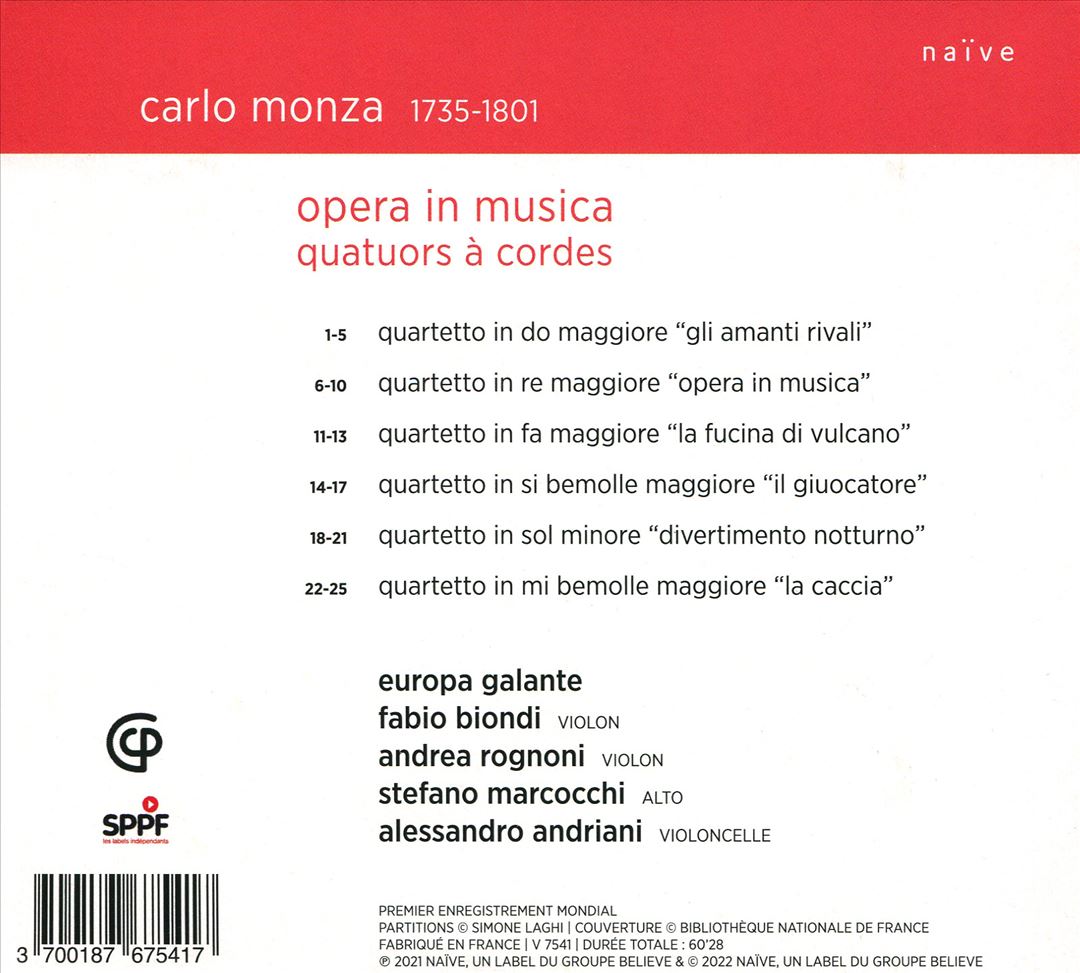 Opera in Musica: Carlo Monza Quartets cover art