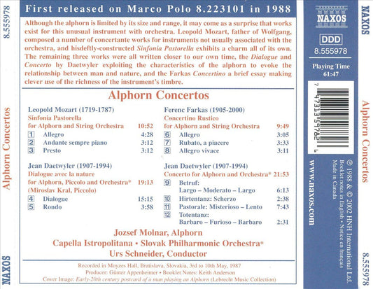 Alphorn Concertos by Leopold Mozart, Jean Daetwyler and Ferenc Farkas cover art