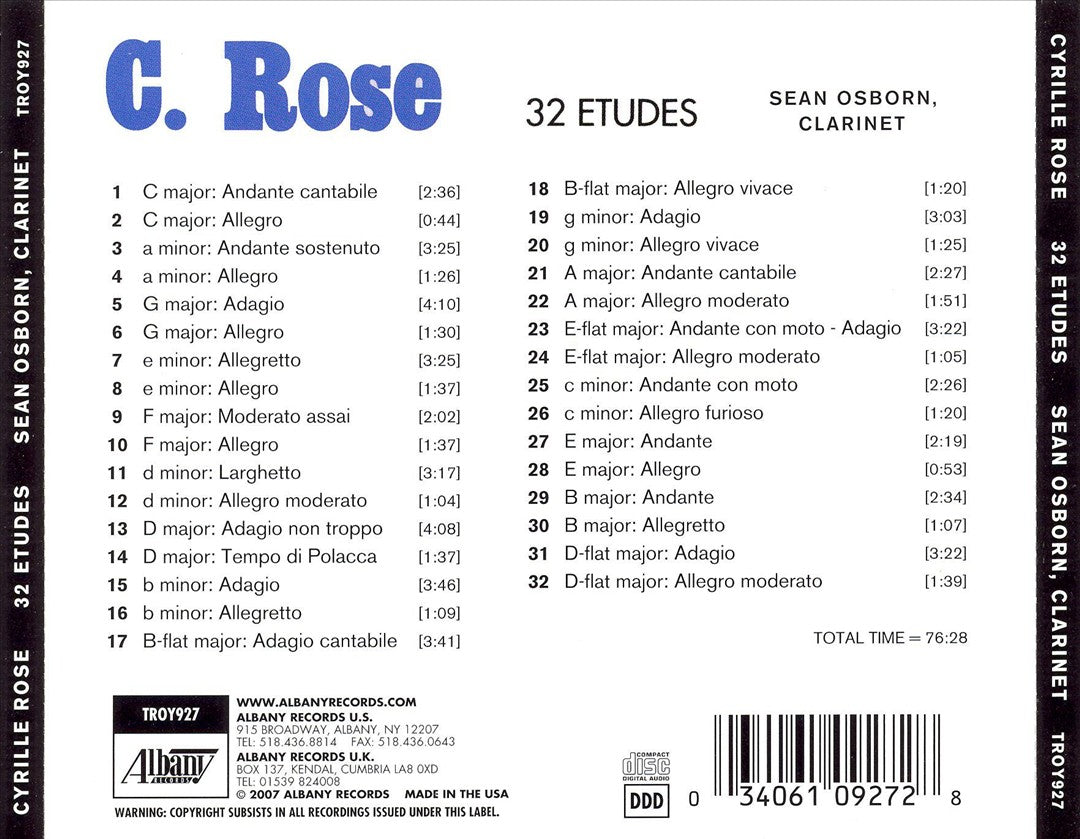 Cyrille Rose: 32 Etudes for Clarinet cover art