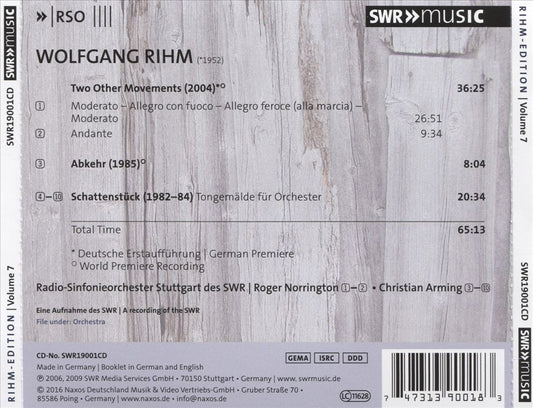 Wolfgang Rihm: Two Other Movements; Abkehr; Schattenstück cover art