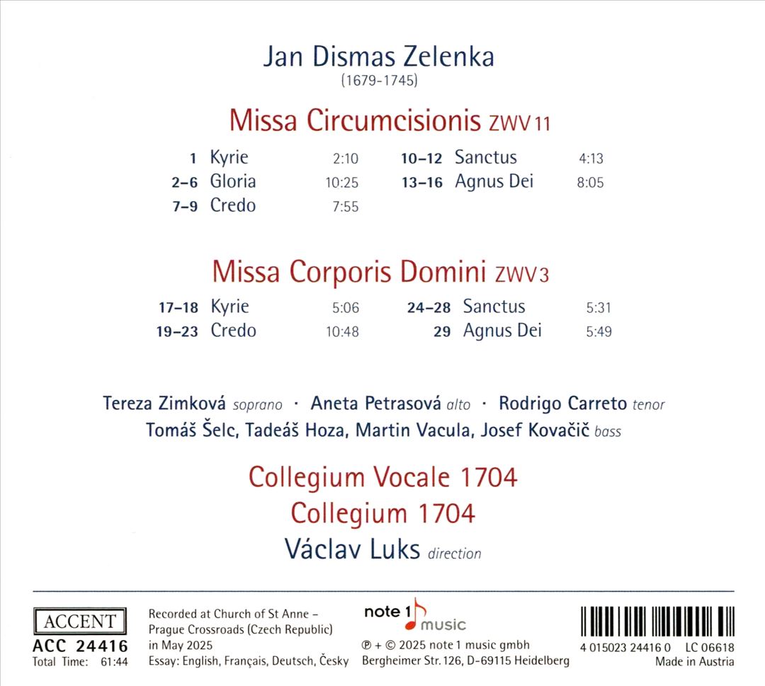 Jan Dismas Zelenka: Missa Circumcisionis, ZWV 11; Missa Corporis Comini, ZWV3 cover art