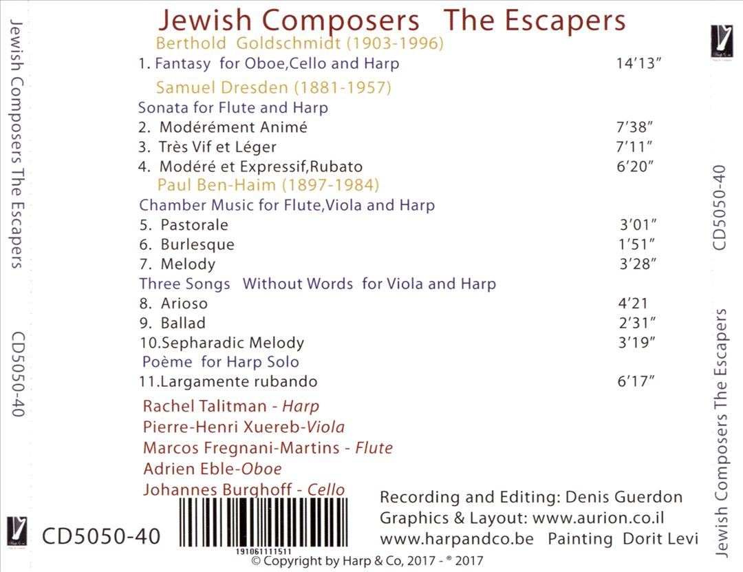 Jewish Composers: The Escapers - Paul Ben-Haim, Samuel Dresden, Berthold Goldschmidt cover art