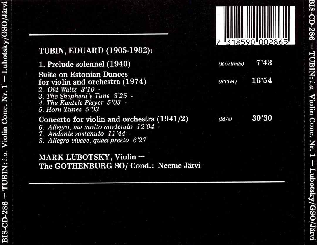 Eduard Tubin: Prélude solennel; Violin Concerto No. 1; Suite on Estonian Dances cover art