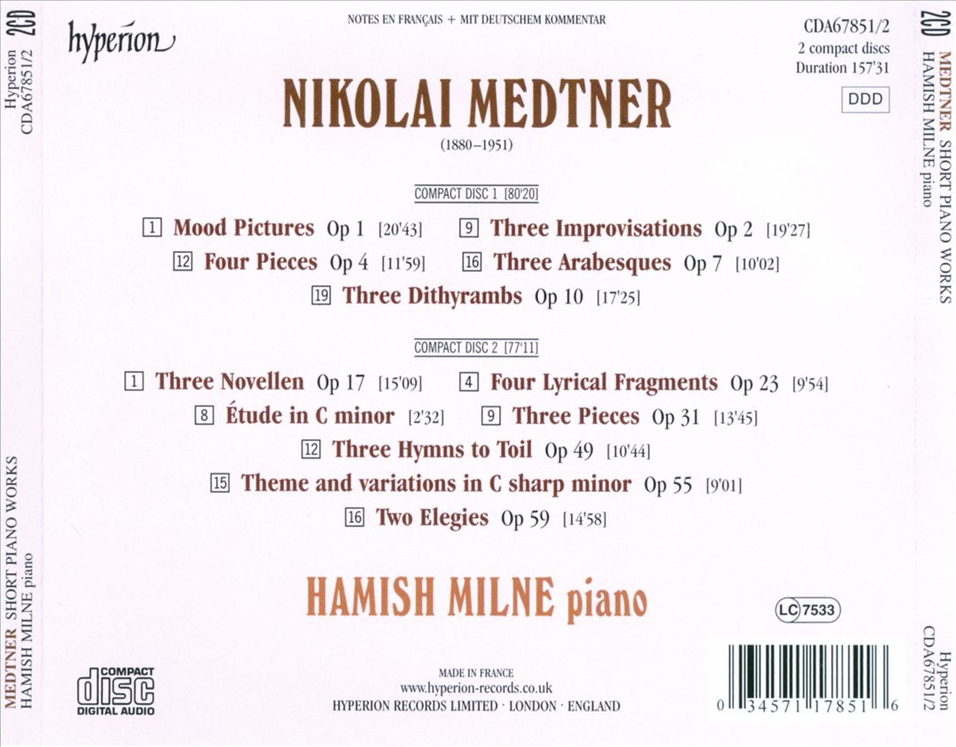 Nikolai Medtner: Short Piano Works cover art