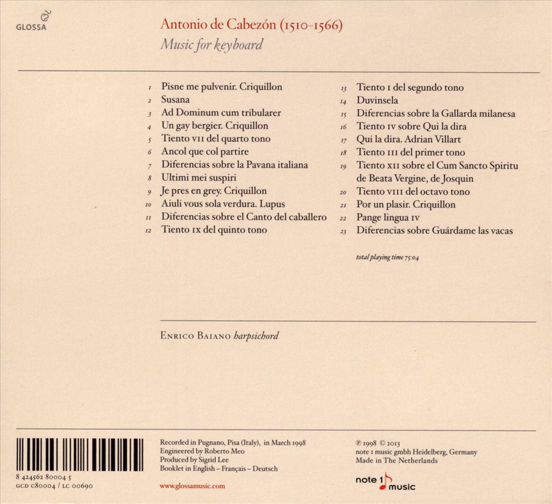 Antonio de Cabezón: Music for Keyboard cover art
