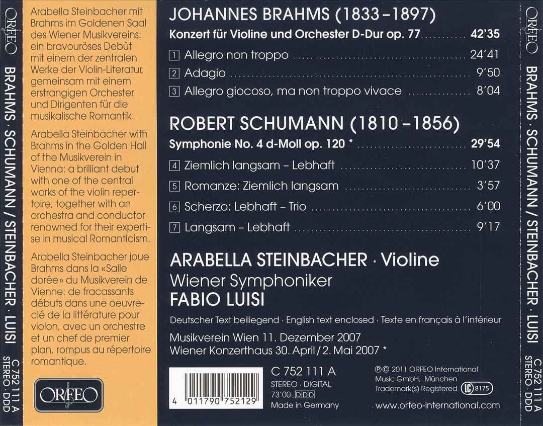 Brahms: Violinkonzert; Schumann: Symphonie No. 4 cover art