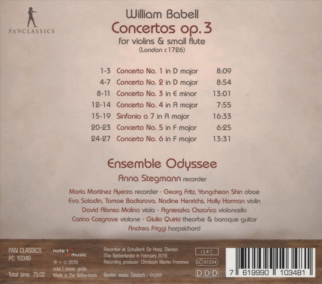 William Babell: Concertos Op. 3 for Violins & Small Flute cover art