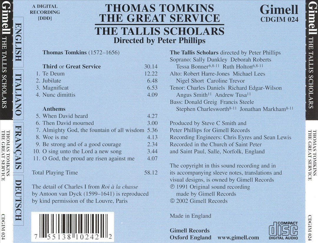 Thomas Tomkins: The Great Service cover art