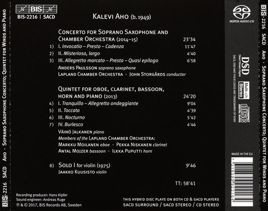 Kalevi Aho: Concerto for Soprano Saxophone; Quintet for Winds and Piano cover art