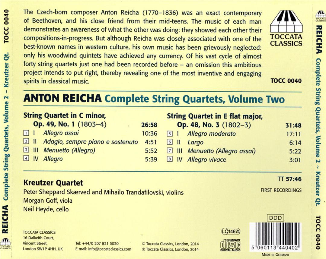 Anton Reicha: Complete String Quartets, Vol. 2 cover art