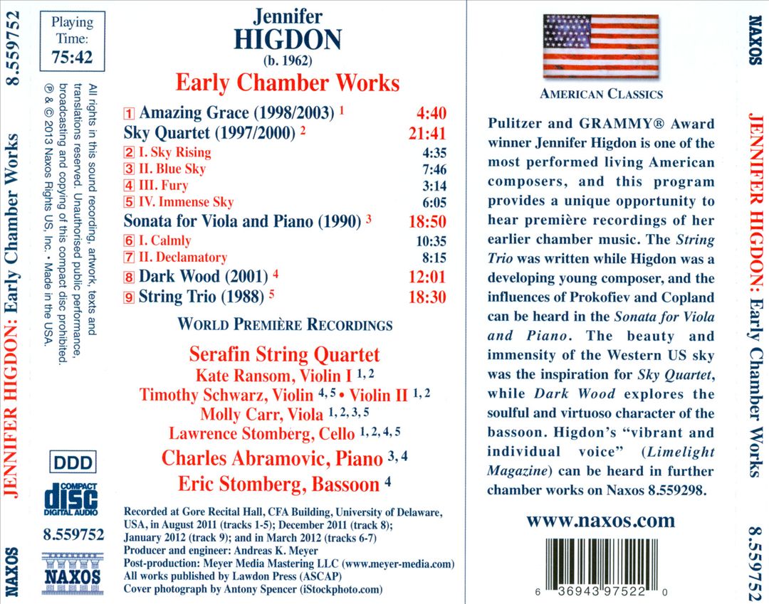 Jennifer Higdon: Sky Quartet; Amazing Grace; Sonata for Viola and Piano; Dark Wood; String Trio cover art