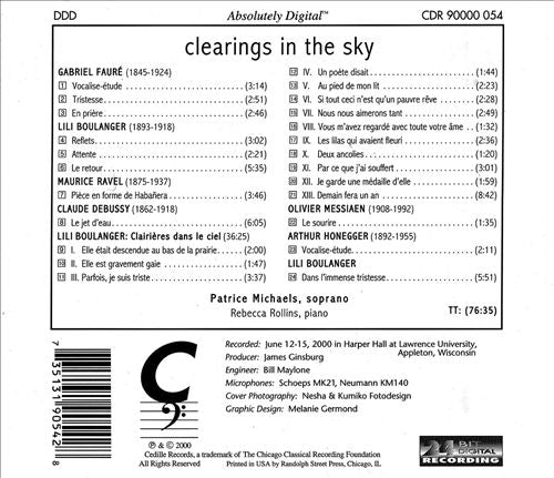 Clearings in the Sky: Songs by Lili Boulanger and her compatriots cover art