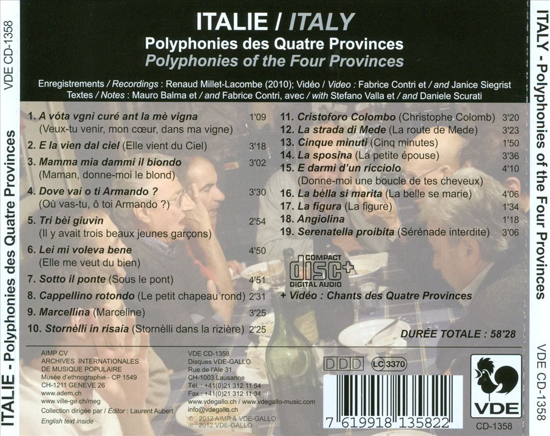 Italie: Polyphonies des Quatre Provinces cover art