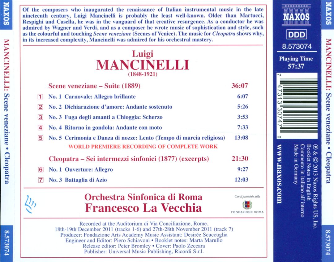 Luigi Mancinelli: Scene Veneziane; Cleopatra cover art