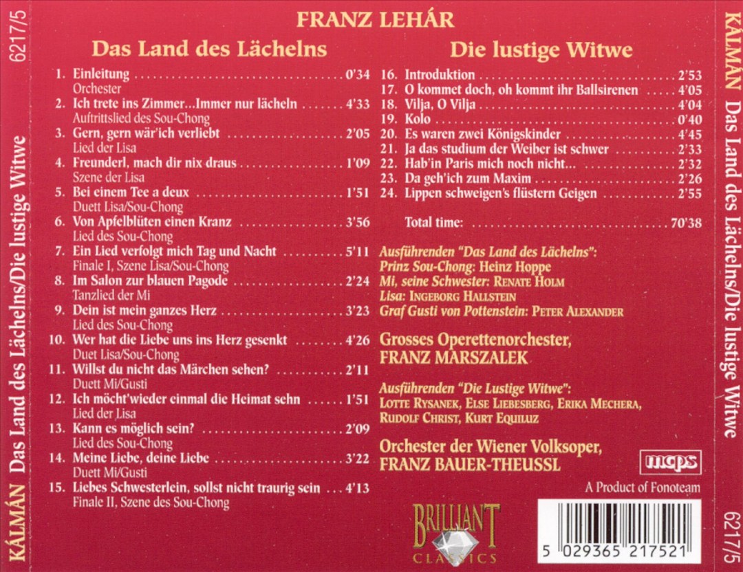 Lehár: Das Land des Lächelns; Die lustige Witwe (Highlights) cover art