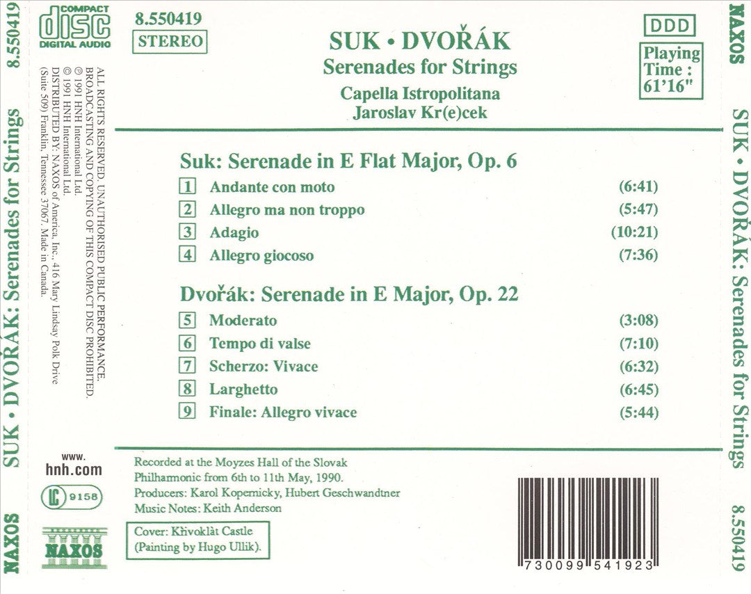 Suk, Dvorák: Serenades for Strings cover art