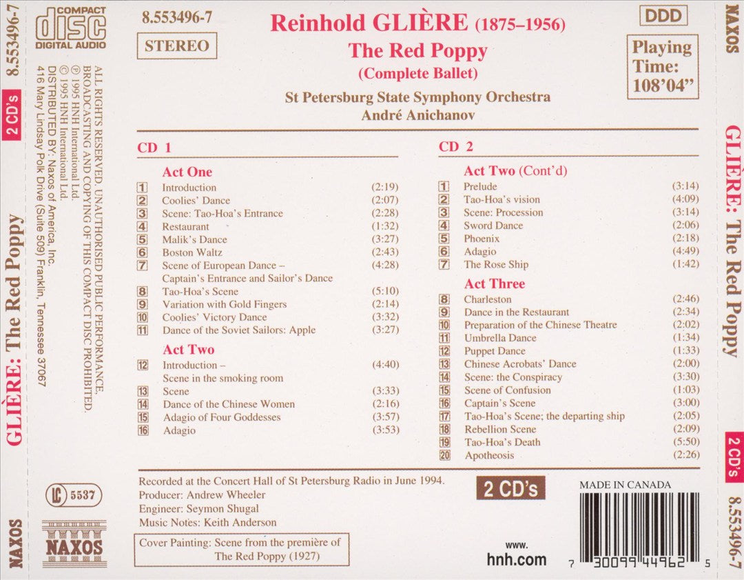 Glière: The Red Poppy (Complete Ballet) cover art