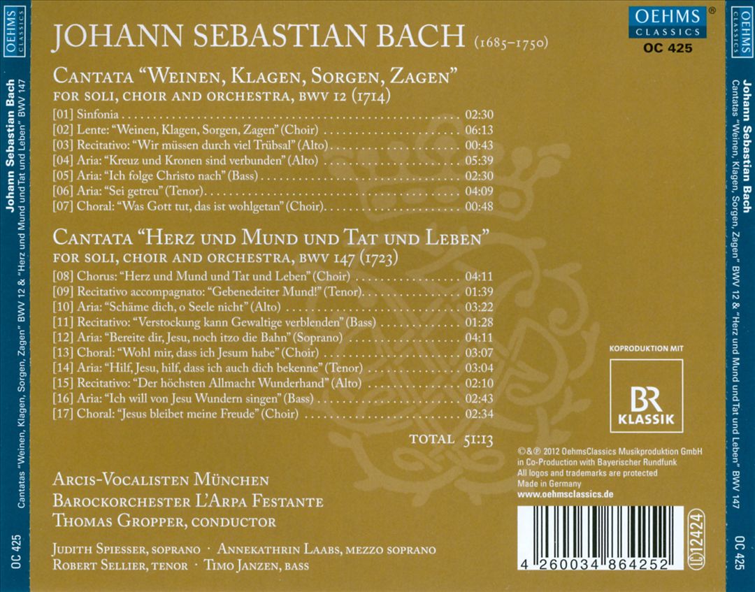 Bach: Cantatas "Weinen, Klagen, Sorgen, Zagen" & "Herz und Mund und Tat und Leben" cover art