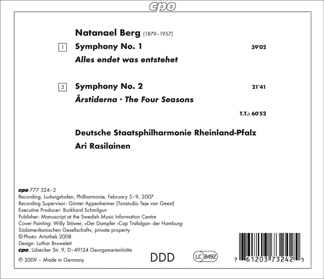 Natanael Berg: Symphonies Nos. 1 & 2 cover art