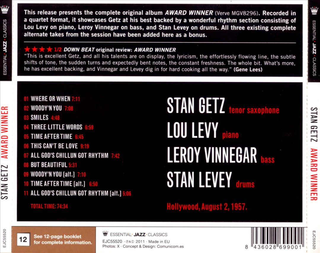 Award Winner: Stan Getz cover art