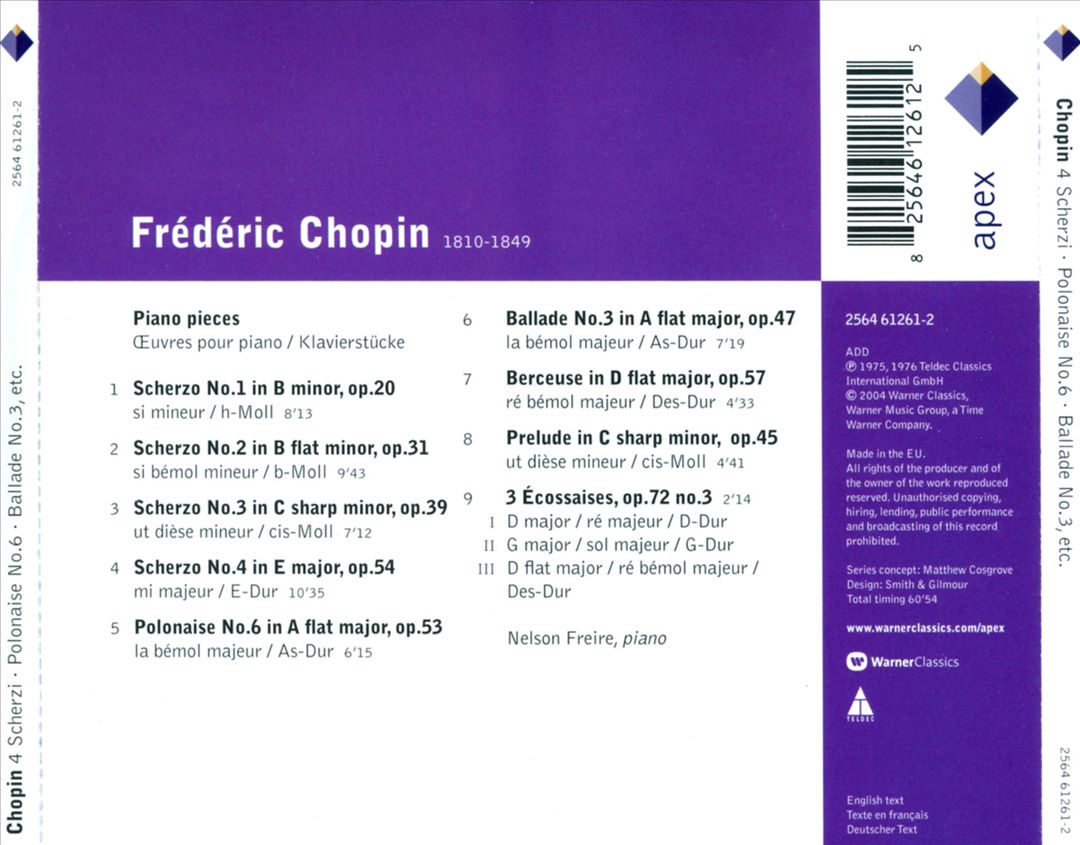 Chopin: 4 Scherzi; Polonaise No. 6; Ballade No. 3; Berceuse cover art