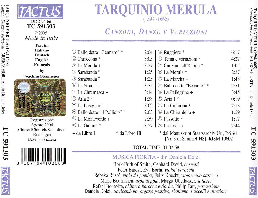 Tarquinio Merula: Canzoni, Danze e Variazioni cover art