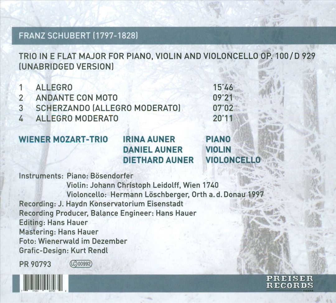Franz Schubert: Piano Trio in E flat major, D 929, Unabridged Version cover art