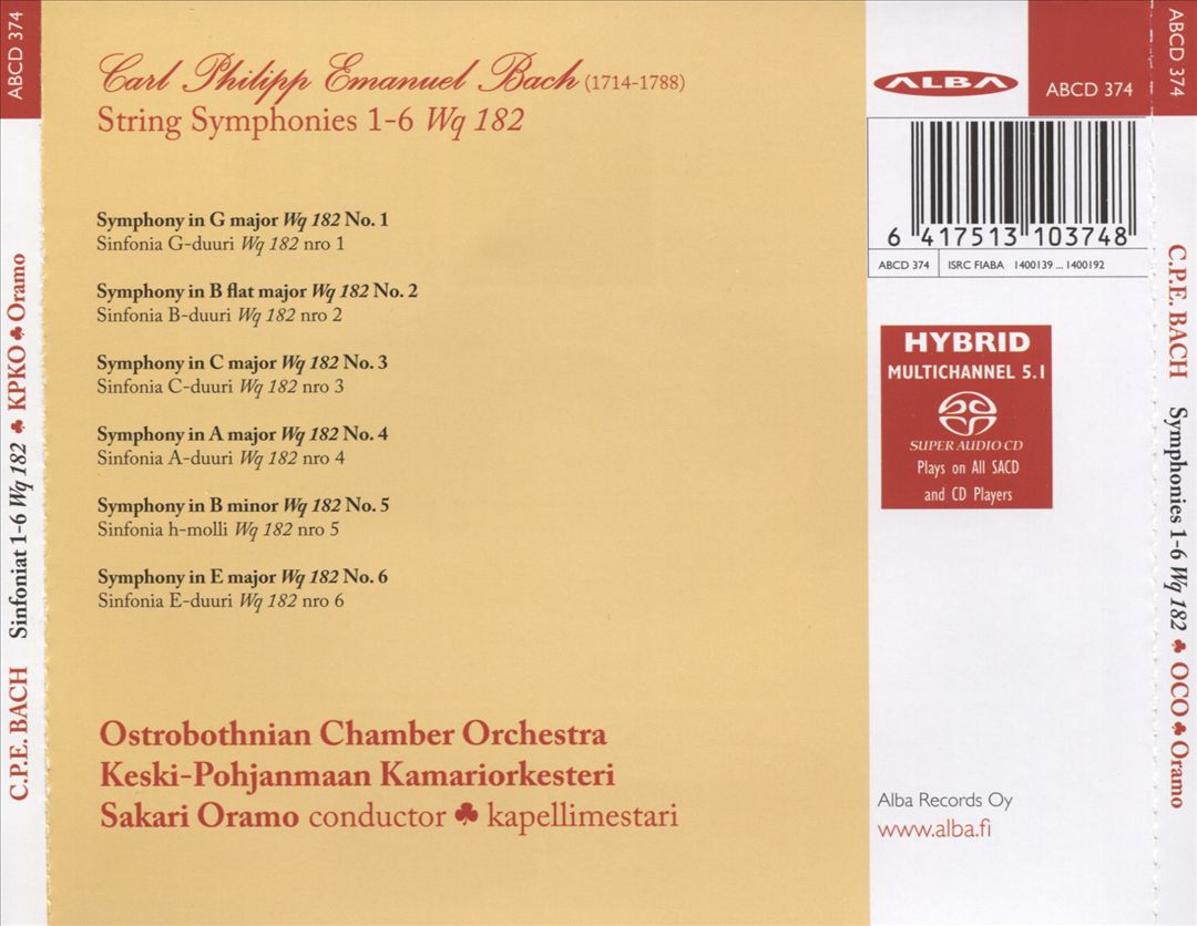 Carl Philipp Emanuel Bach: Hamburger Sinfonien Wq 182 cover art