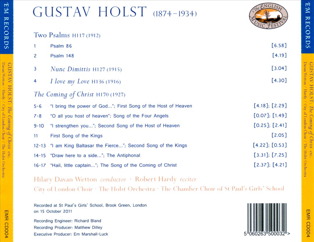 Holst: The Coming of Christ; Two Psalms; Nunc Dimittis; I Love my Love cover art