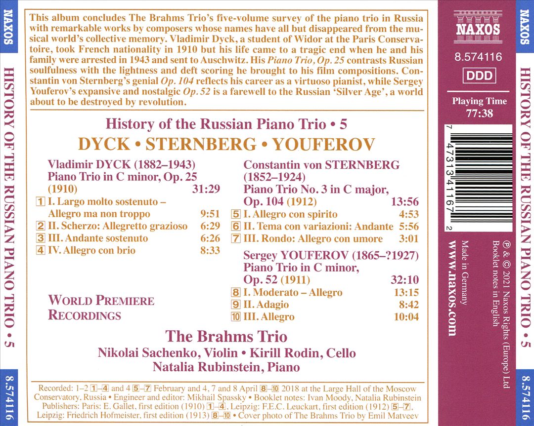History of the Russian Piano Trio, Vol. 5: Dyck, Sternberg, Youferov cover art