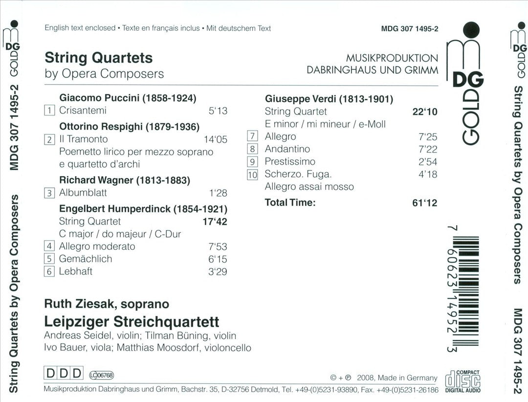 Wagner, Puccini, Resphighi, Verdi, Humperdinck: String Quartets cover art