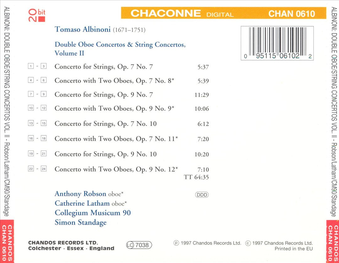 Albinoni: Double Oboe Concertos & String Concertos, Vol. 2 cover art