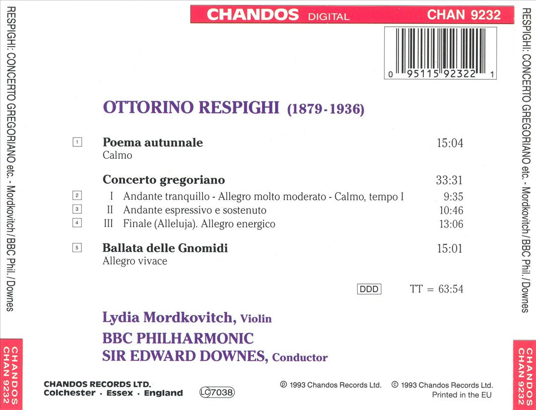 Respighi: Concerto Gregoriano; Poema Autunnale; Ballata delle Gnomidi cover art