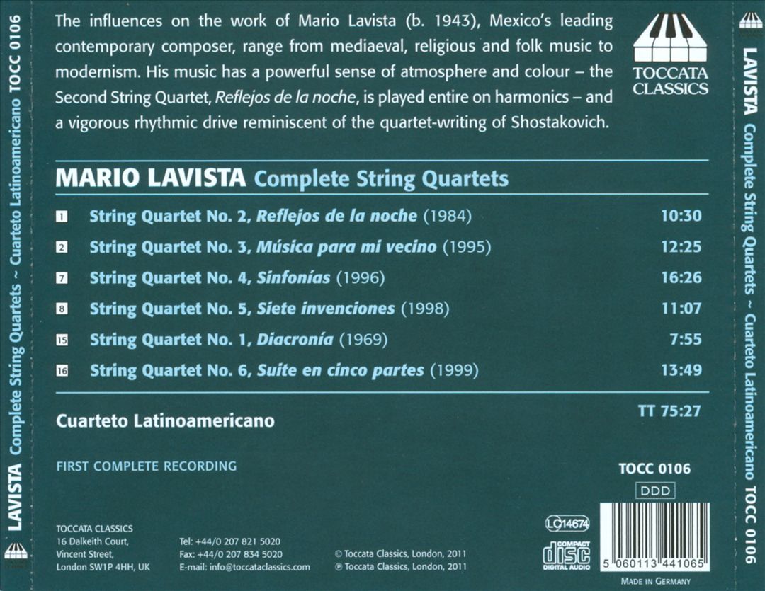 Mario Lavista: Complete String Quartets cover art