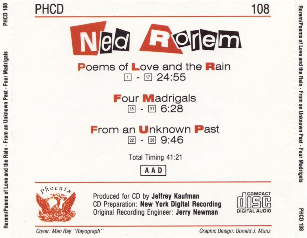 Rorem: Poems of Love and the Rain; From an Unknown Past; Four Madrigals cover art