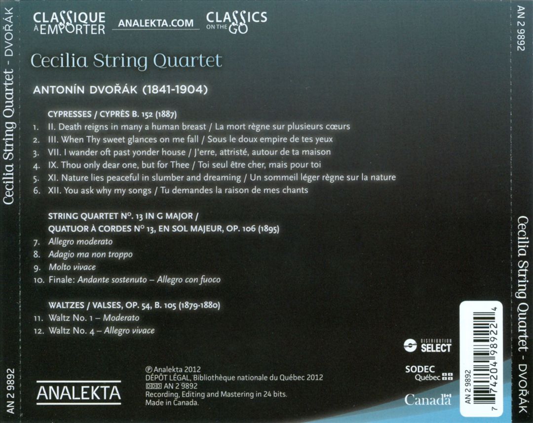 Dvorák: Quartet, Op. 106; 6 Cypresses; 2 Waltzes cover art